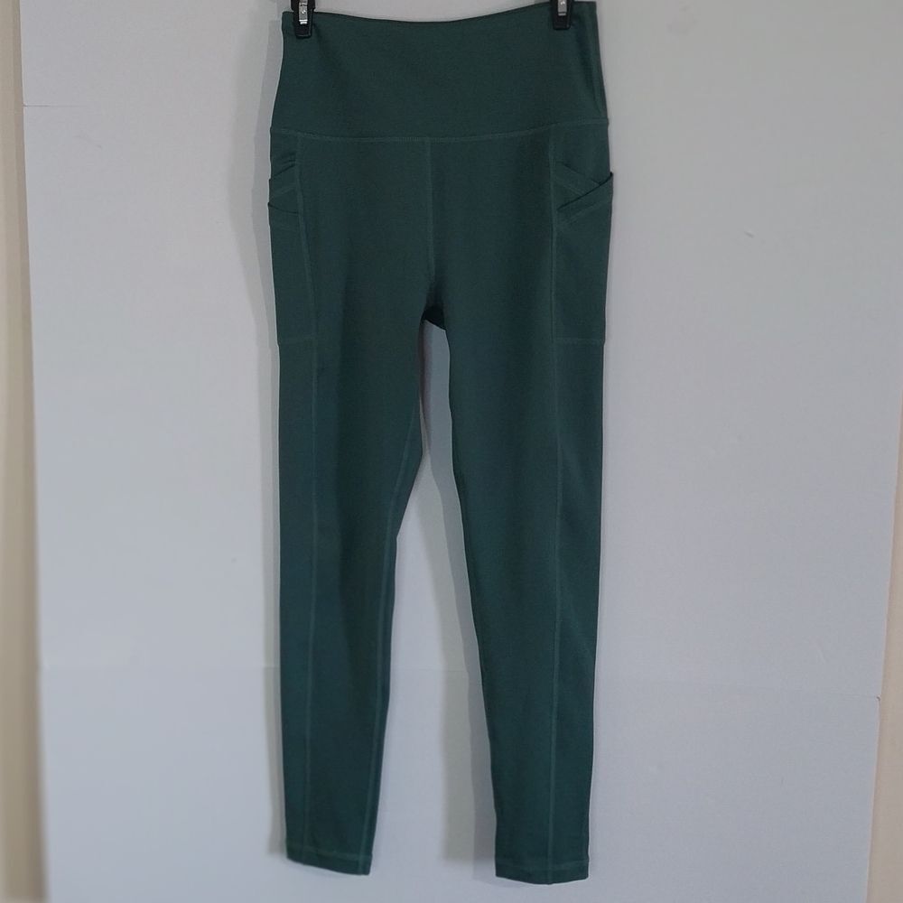 Stylish Teal High-Waisted Leggings Pockets In Side Size Small . - Picture 3 of 11